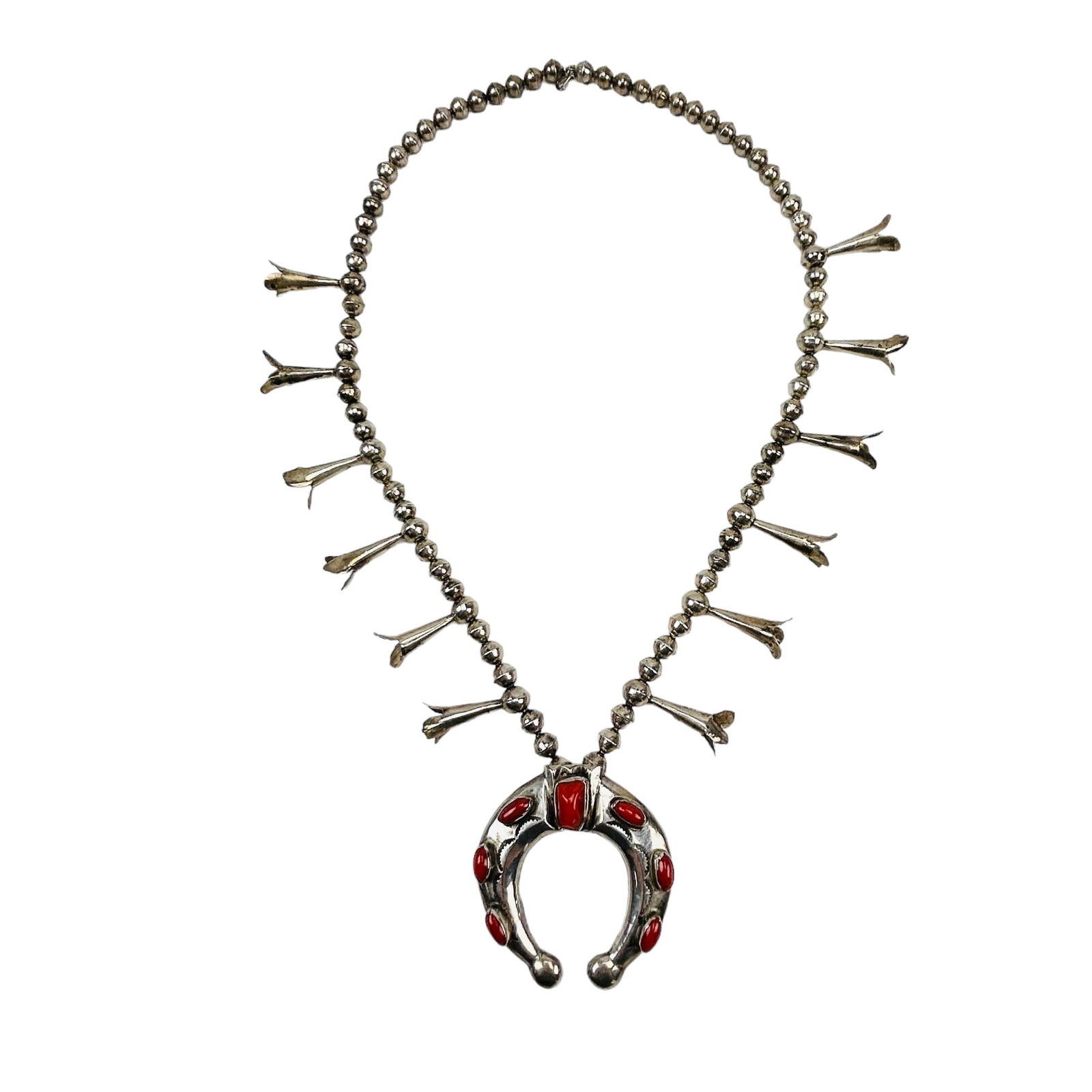 American Indian Sterling Red Coral Squash Blossom (1 of 3)