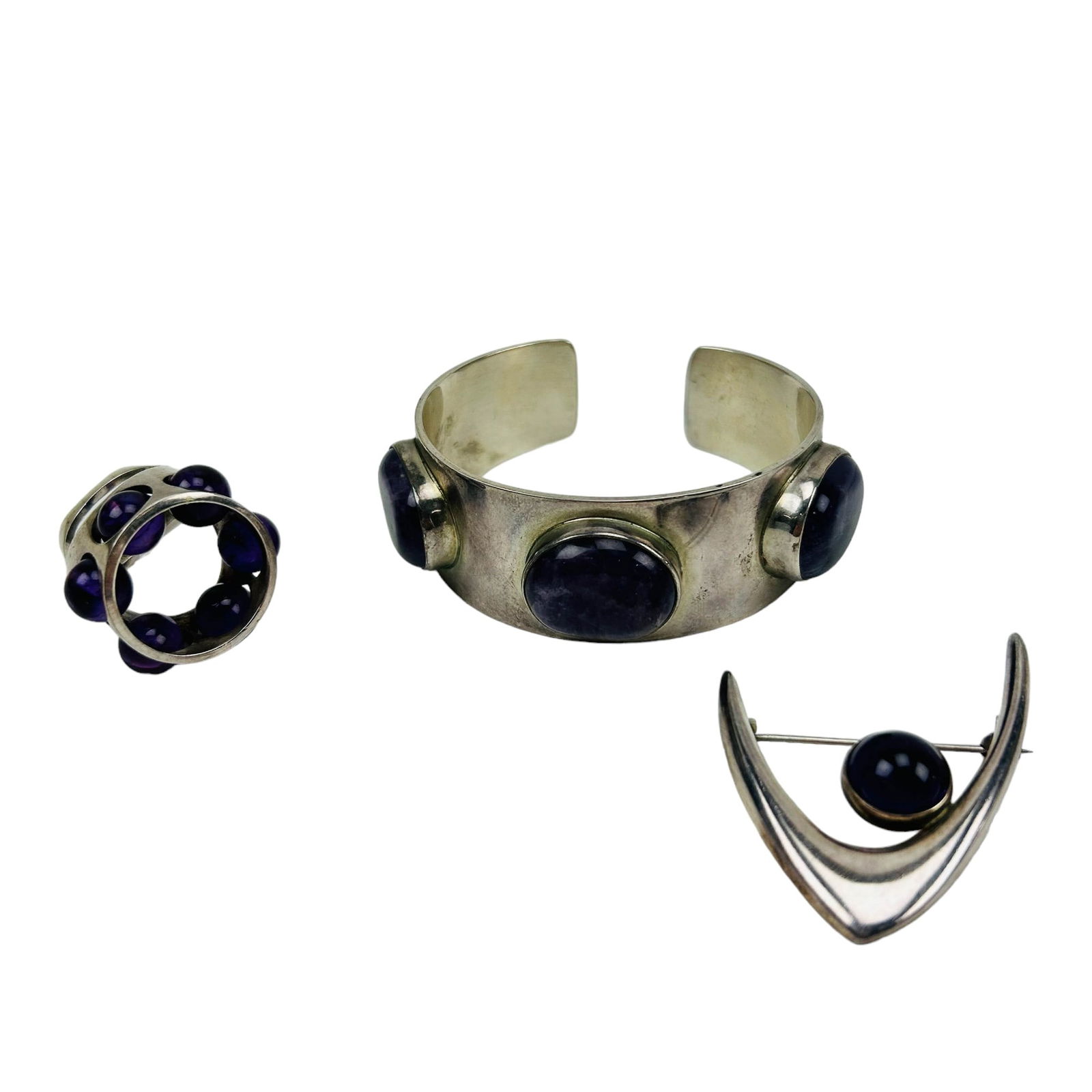 Arne Johansen Danish Sterling Amethyst Jewelry 3pc (1 of 6)