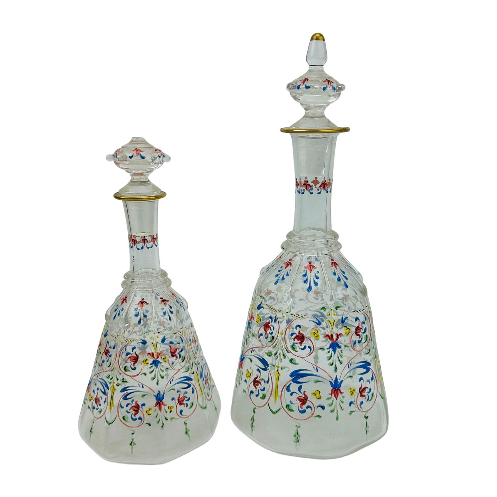 Italian Floral Enamel Glass Decanters 2pc (1 of 3)