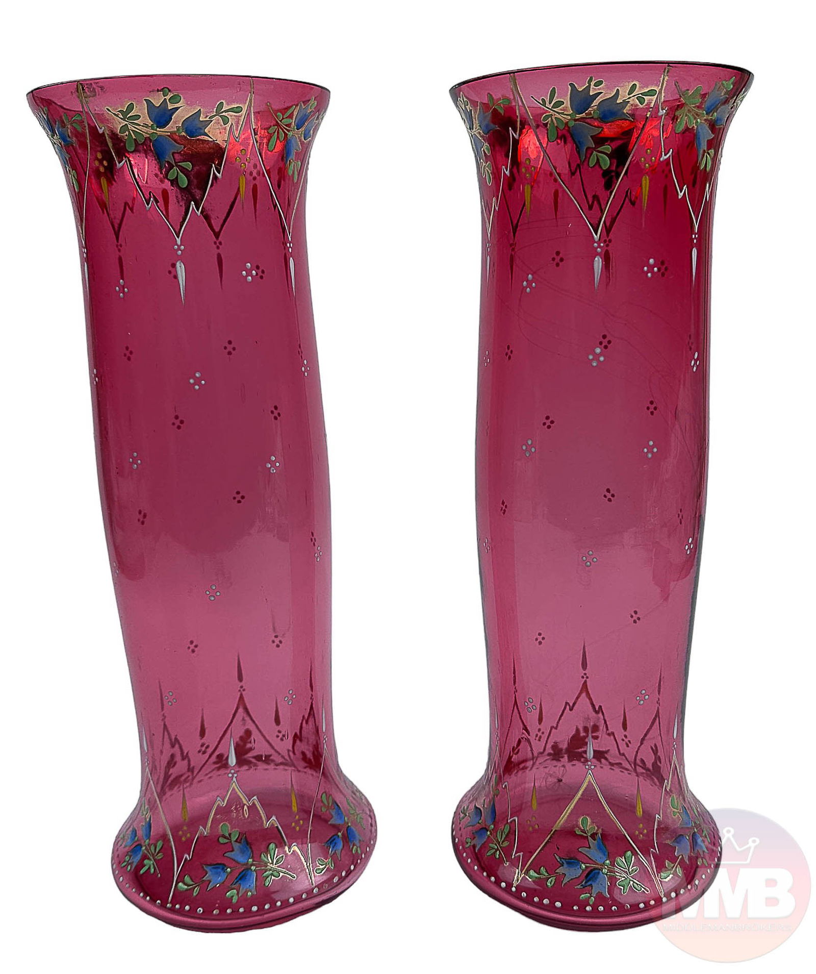 Cranberry Moser Style Enamel Floral Glass Vase PR (1 of 7)
