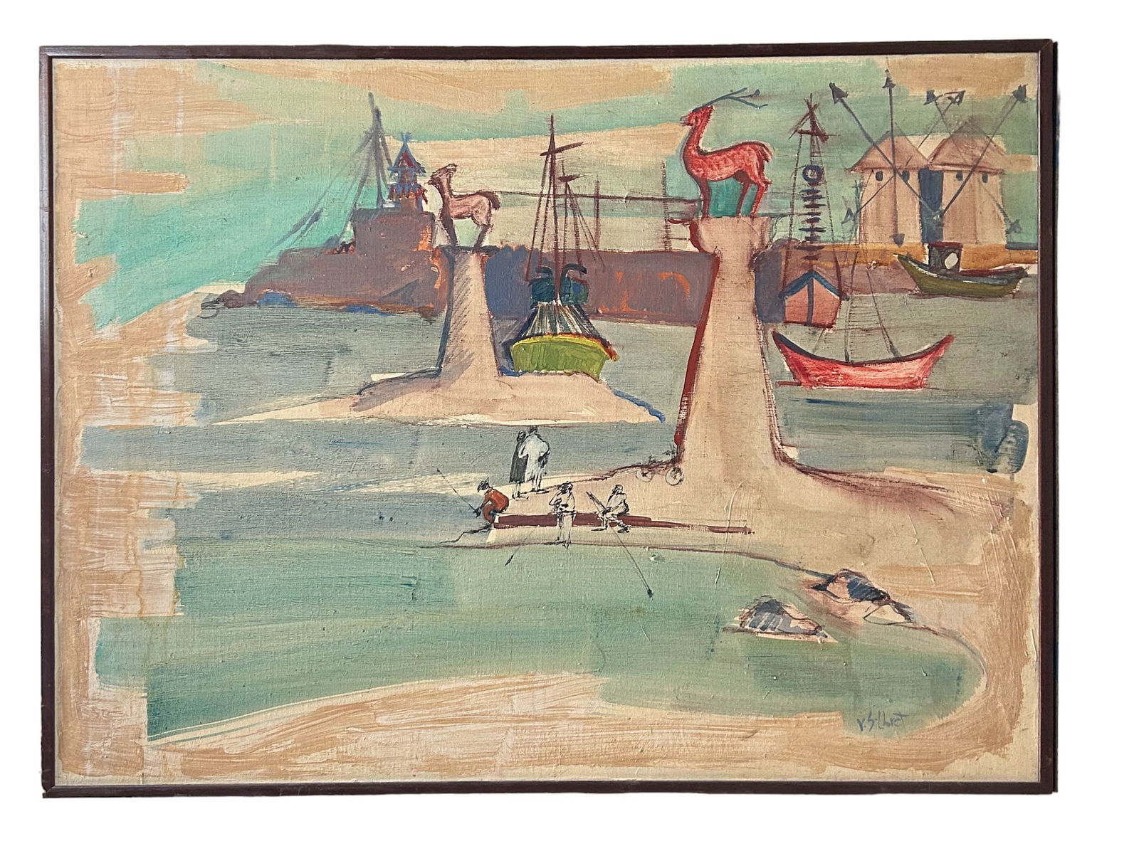 Figural Boat Nautical Seascape oil Painting SIGNED (1 of 3)