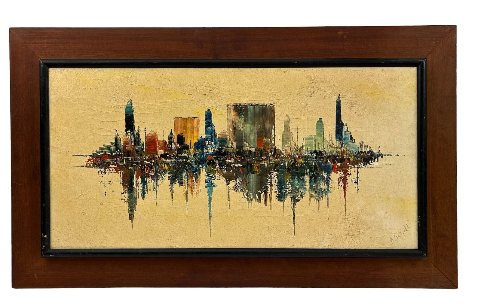 Mid Century Modern City Harbor Oil Painting SIGNED (1 of 4)