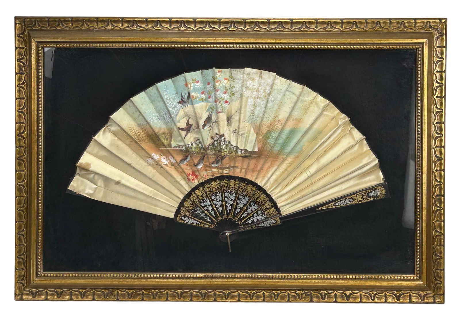 Antique Hand Painted Bird and Floral Fan Framed (1 of 6)