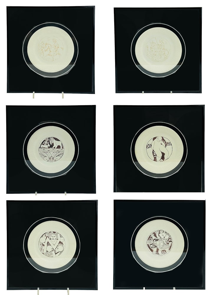 Ballpoint Ink Art on Paper Plate Framed Set of 6 (1 of 7)