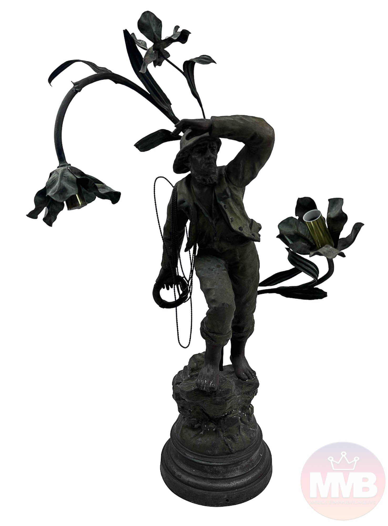 Antique Spelter Mariner Fisherman Figural Lamp 27" (1 of 8)