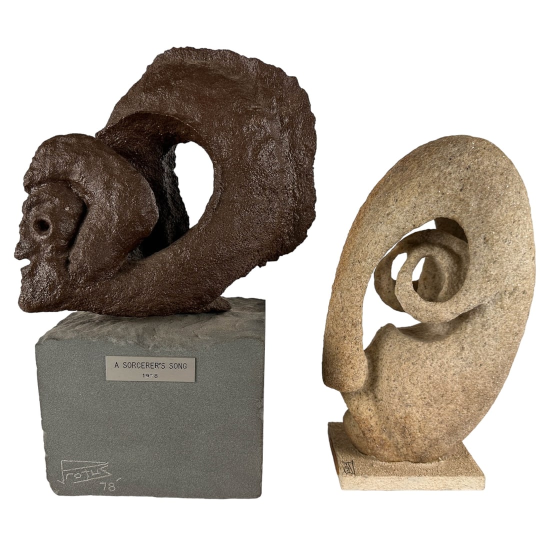 Obscure Abstract Modern Sculptures 2pc LOT SIGNED (1 of 7)