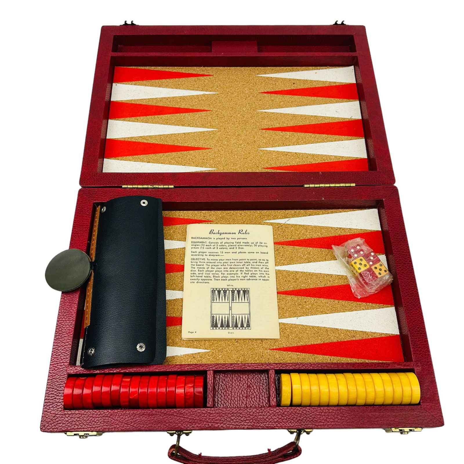 Backgammon Board Game w/ Yellow Red Bakelite Chips (1 of 4)