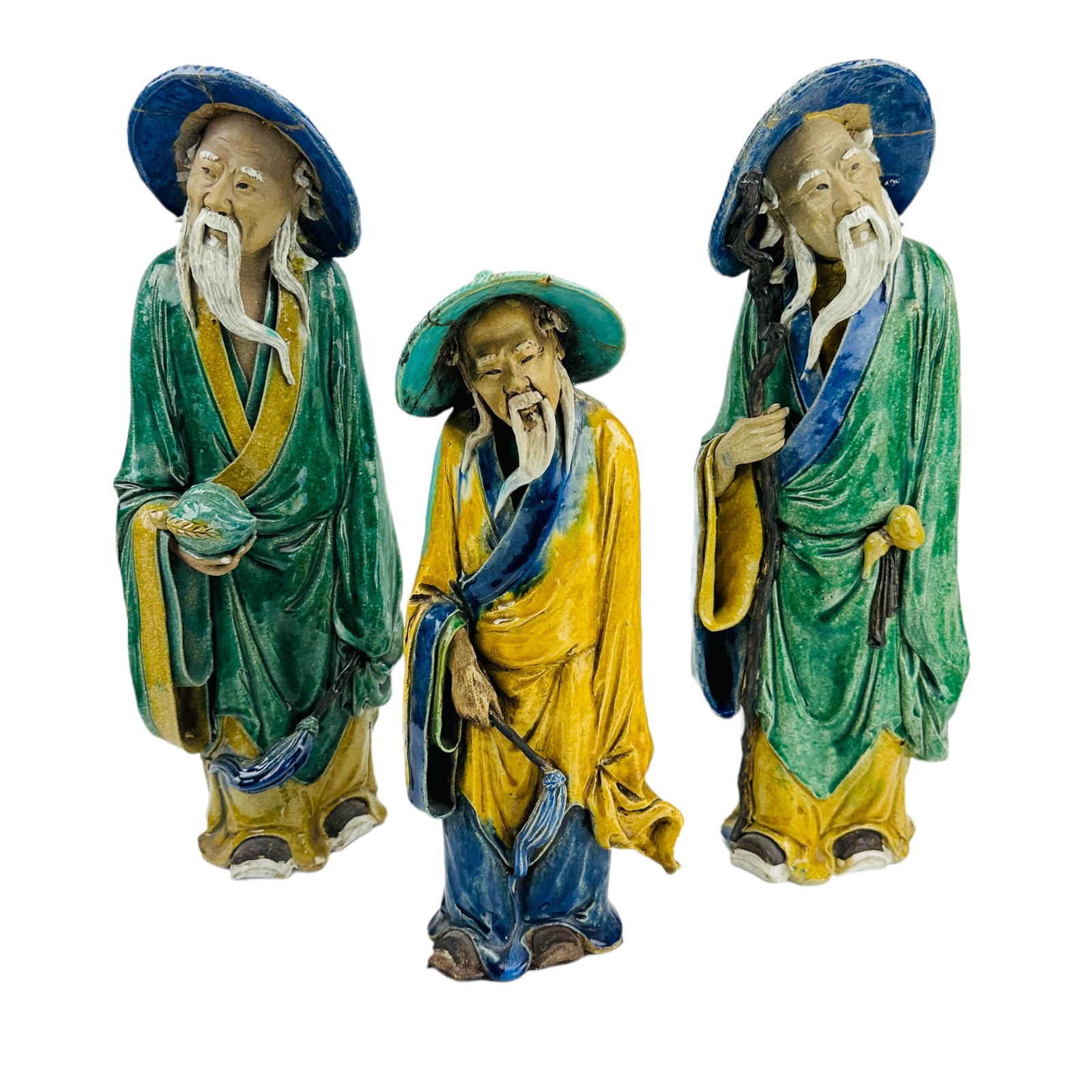 Chinese 15"-18" Glazed Ceramic Mudman Figurine 3pc (1 of 4)