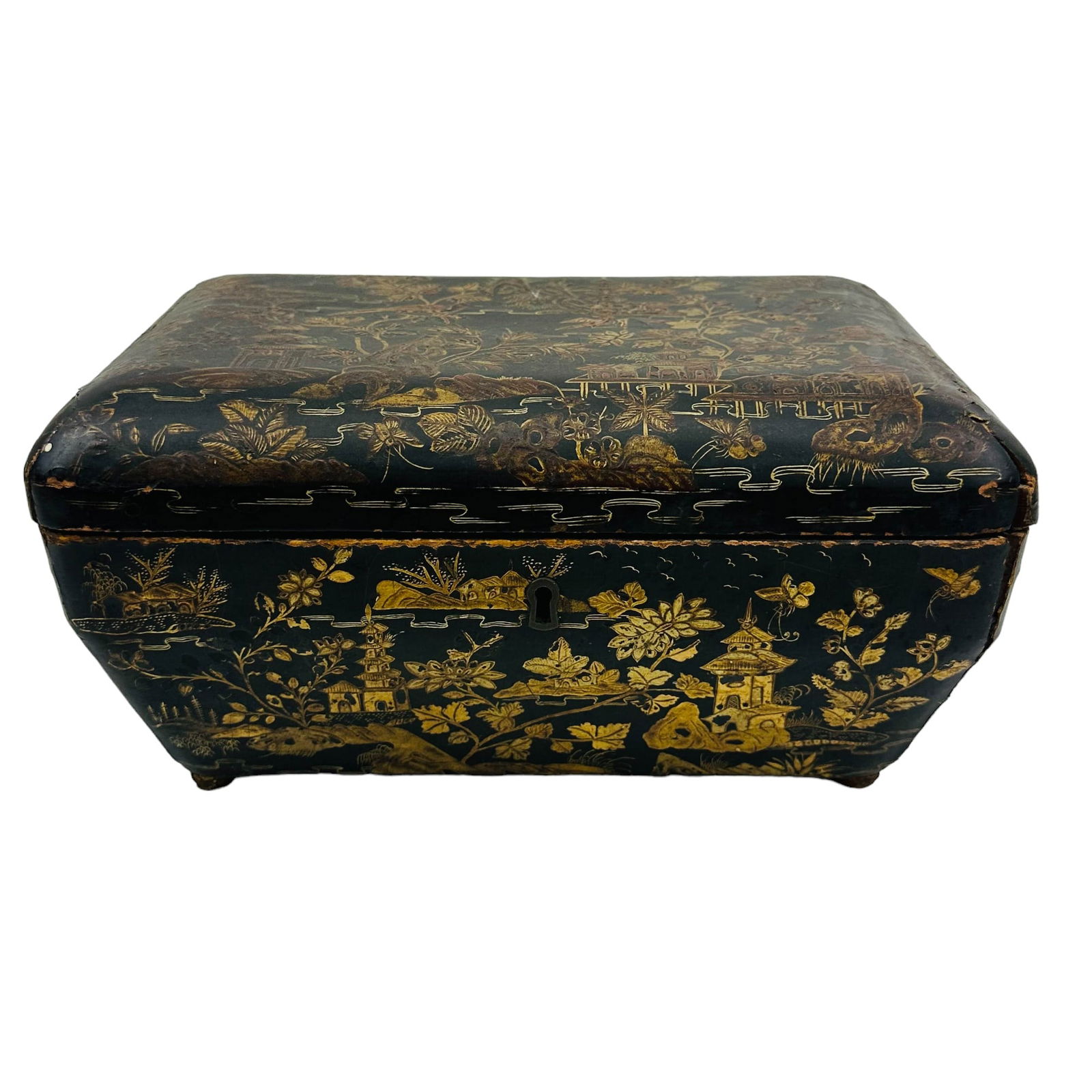 Japanese Gilt Decorated Black Lacquered Tea Caddy (1 of 3)