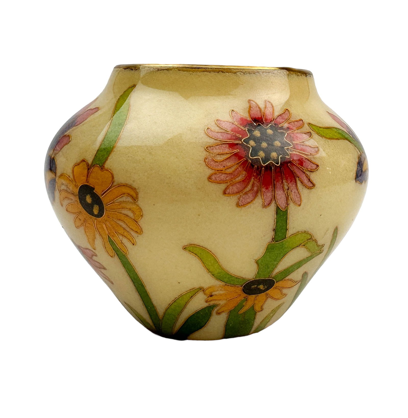 Japanese Plique A Jour Cloisonne Floral Glass Vase (1 of 7)
