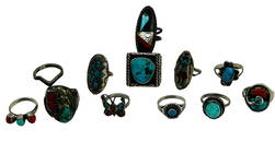 American Indian Sterling Turquoise Coral Ring 12pc