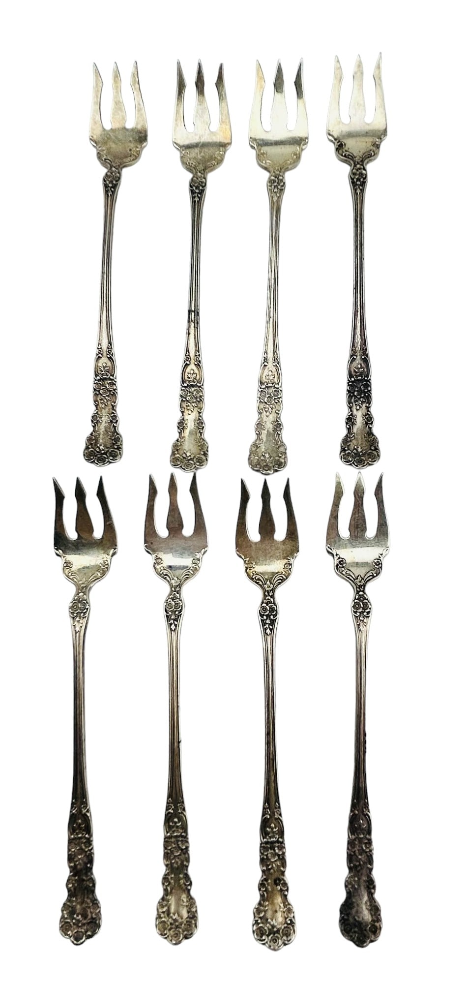 Gorham Buttercup Sterling Seafood Oyster Fork 8pc: Manufacturer : Gorham. Sterling Silver. Pattern : Buttercup. Production years : 1899 - 1950. Handles on this American classic pattern graced with an intricate design of buttercups, scrolls and leave d