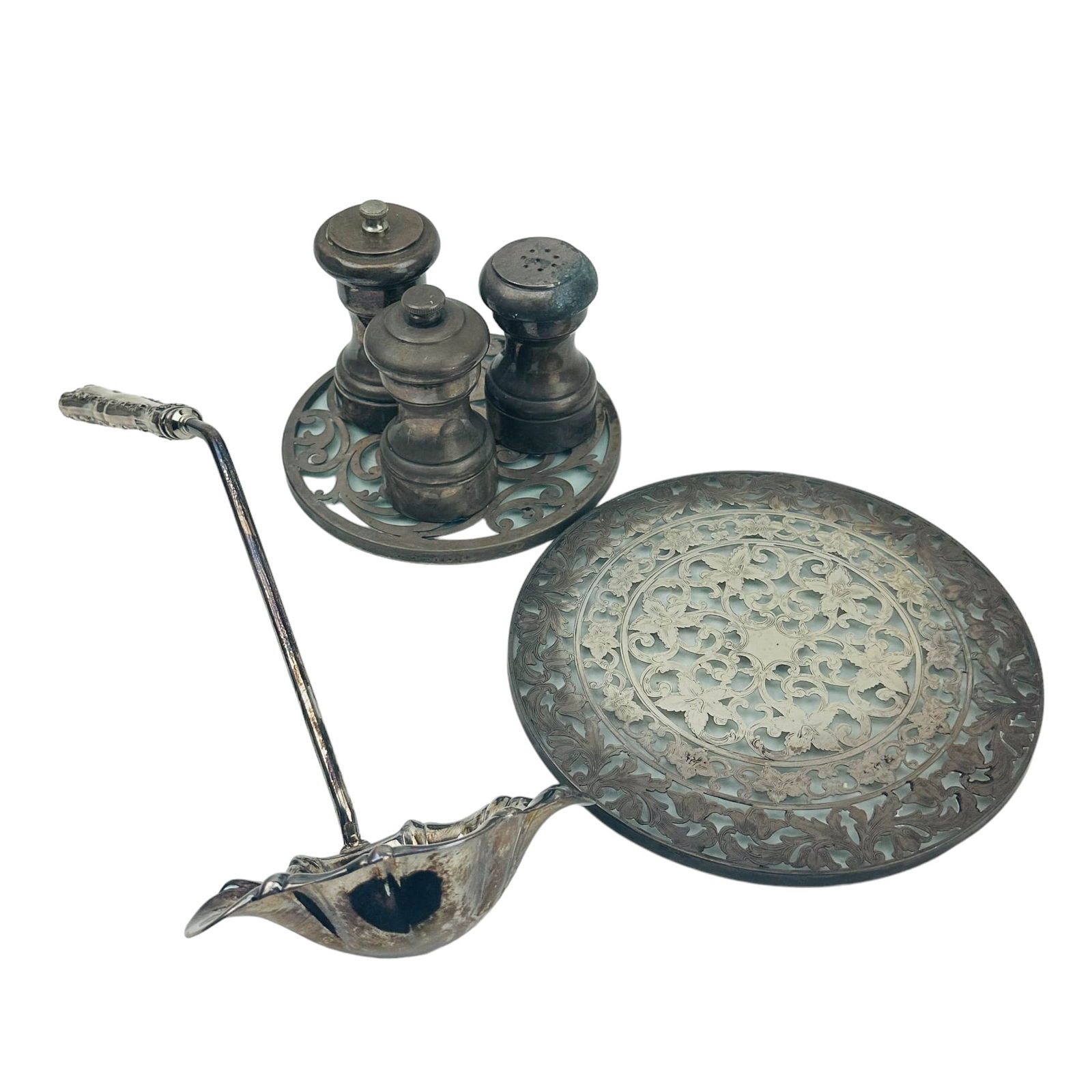 Sterling Silver Trivet Salt Pepper Shaker Ladle 6p (1 of 7)