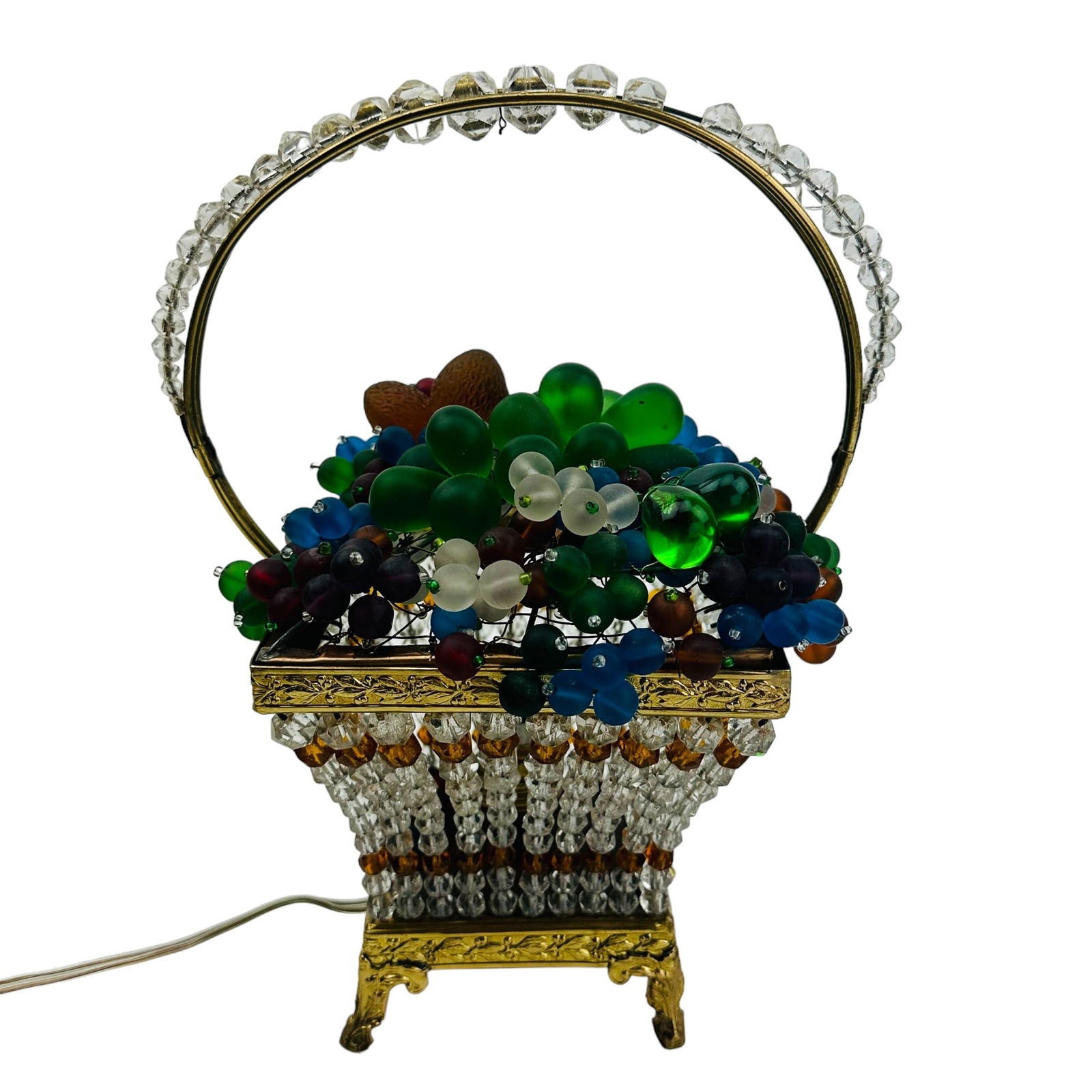 Art Deco Czech Beaded Art Glass Fruit Basket Lamp (1 of 4)