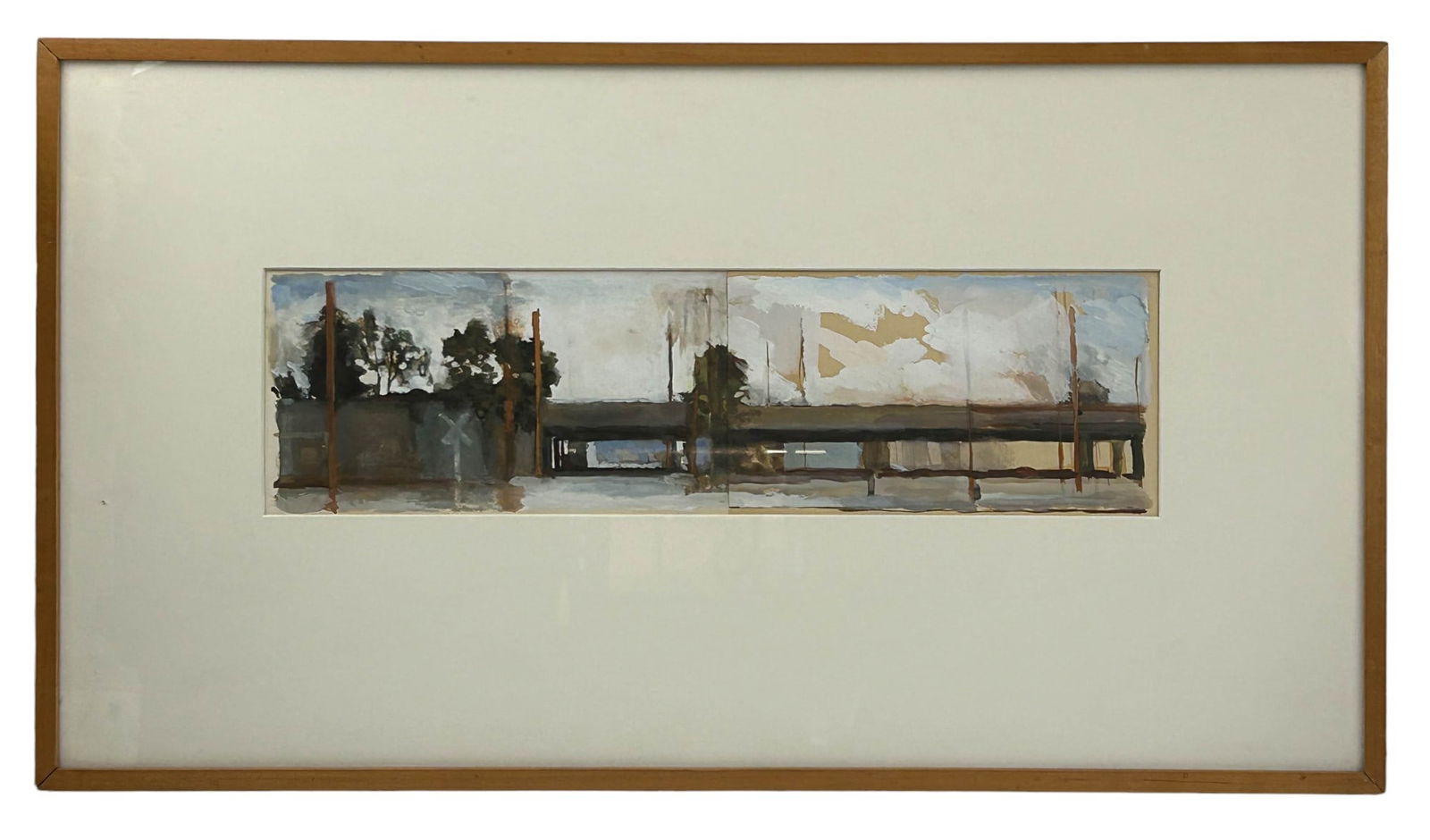 Tim Curran 20thC Bridge Landscape Gouache Painting (1 of 3)