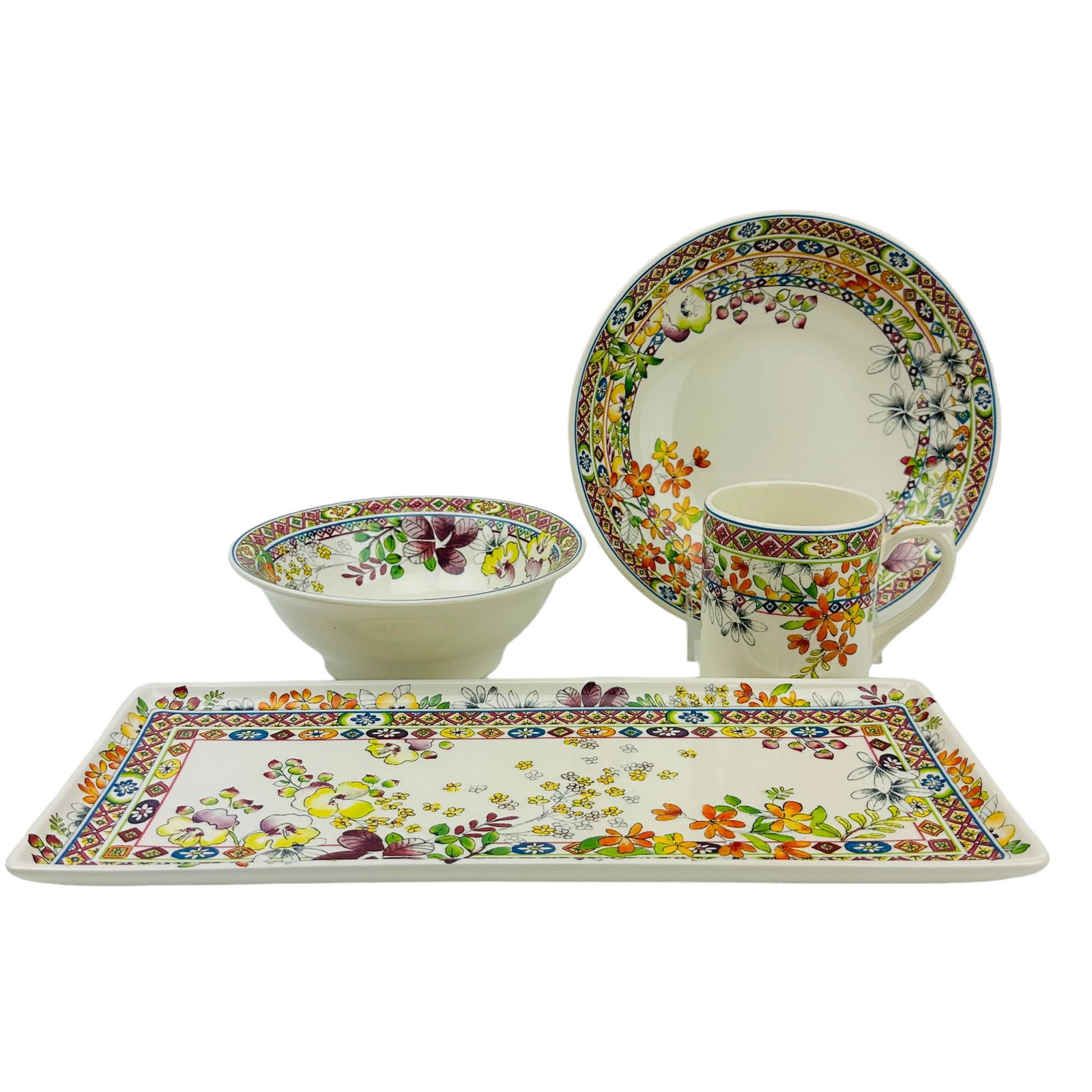 Gien French Porcelain Bagatelle Bowl Mug Tray 11pc (1 of 5)