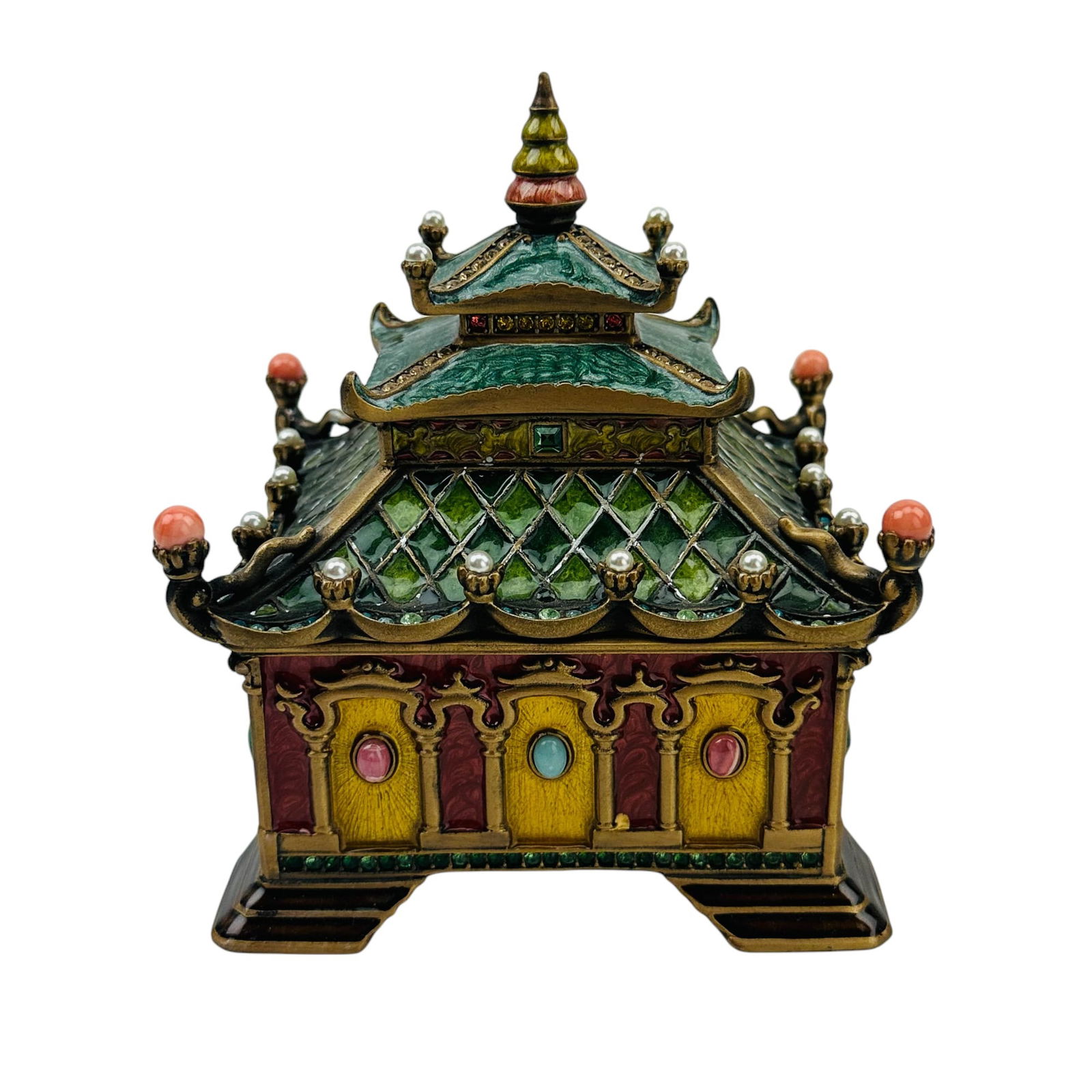 Jay Strongwater Enamel Crystal Pagoda Lidded Box (1 of 4)