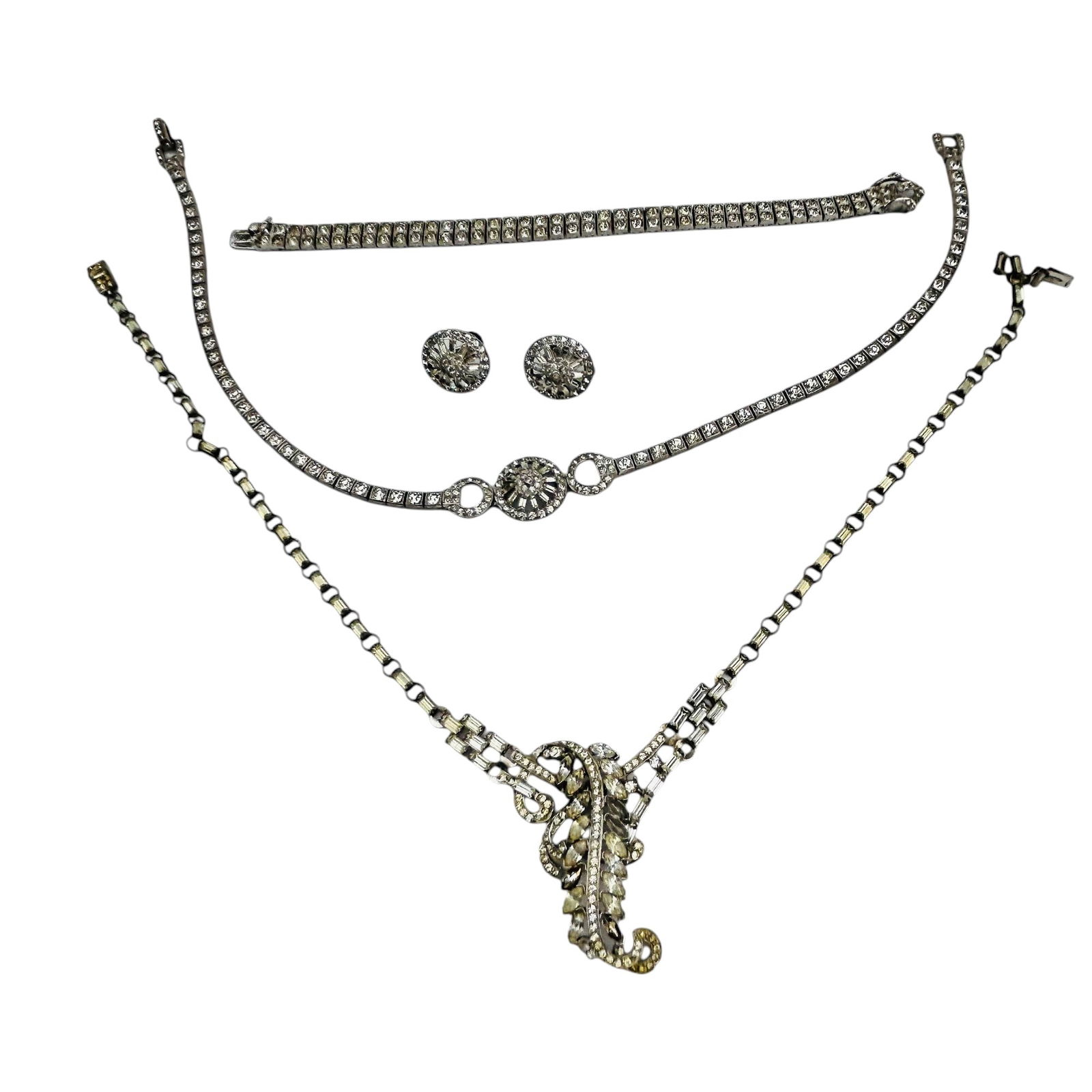 Sterling 925 Rhinestone Bracelet Choker Earring 4p (1 of 5)