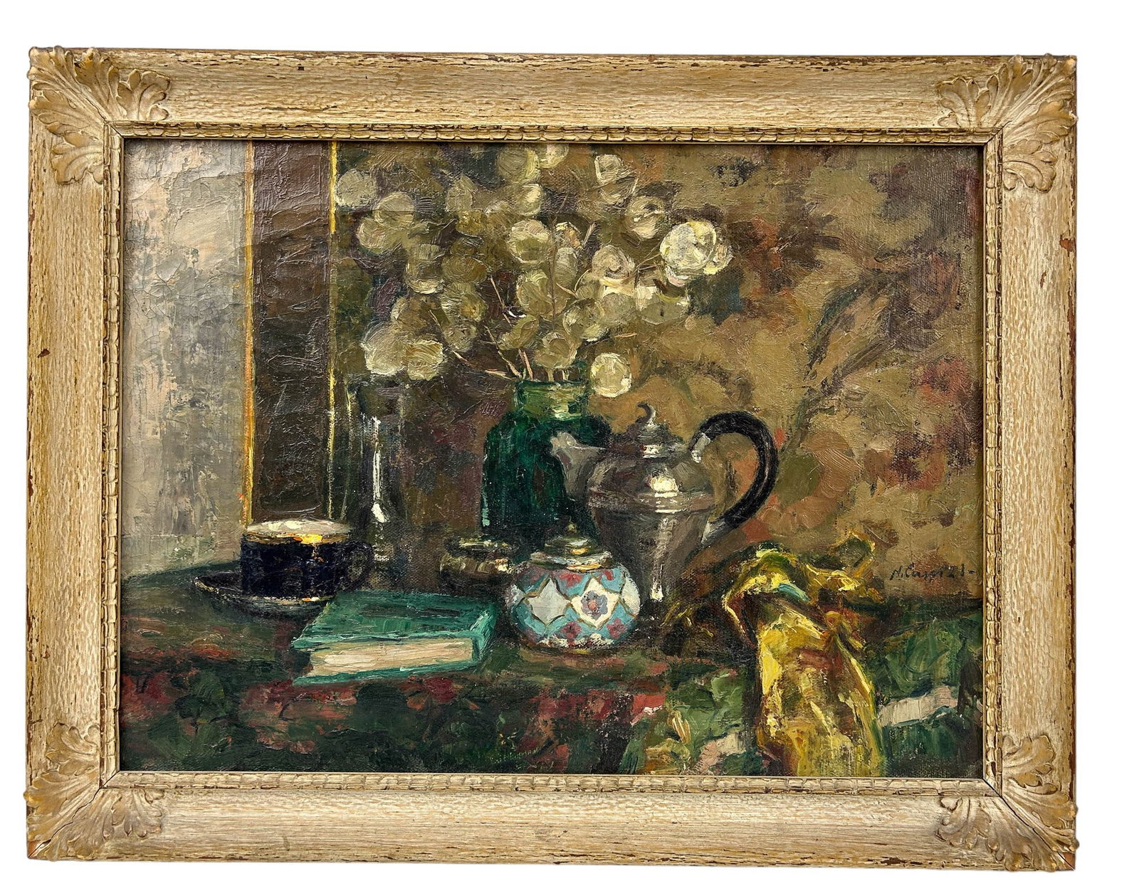 Vase Teapot Book Still Life Oil Painting SIGNED (1 of 4)