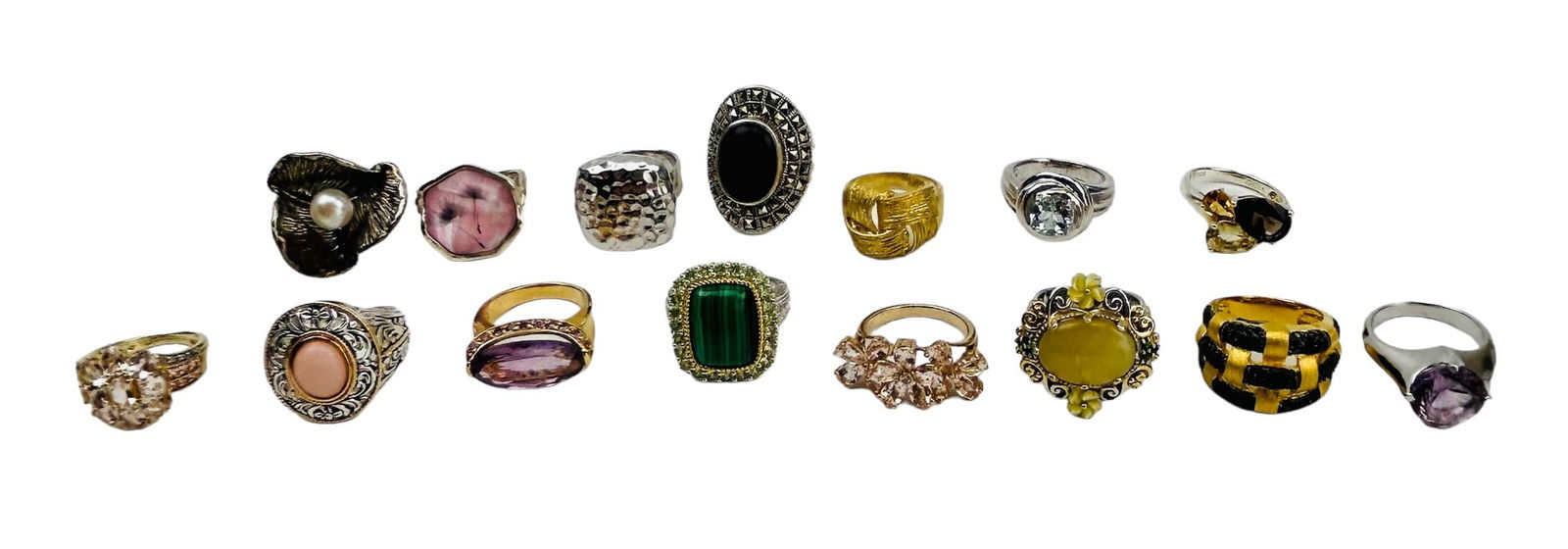 Sterling Semi Precious Stone Gold Tone Rings 15pc (1 of 4)