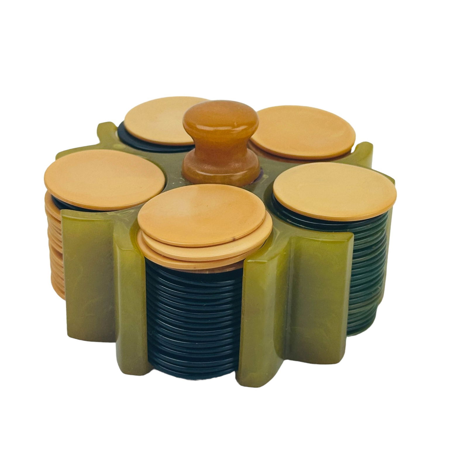 Art Deco Miniature Poker Bakelite Holder w/ Chips (1 of 2)