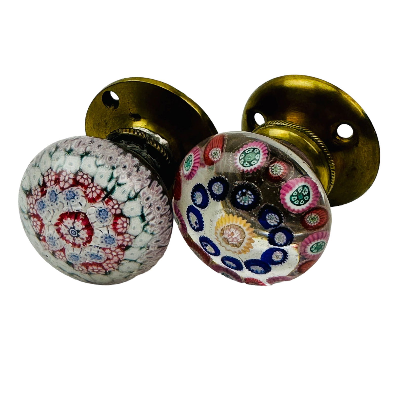 Murano Millefiori Glass Paperweight Door Knob 2pc (1 of 3)