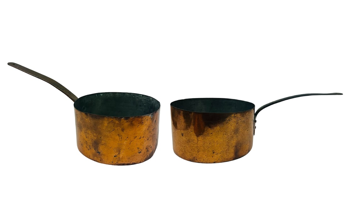 Antique Hand Forged Copper Tin Lined Pan Pots 2pc (1 of 6)