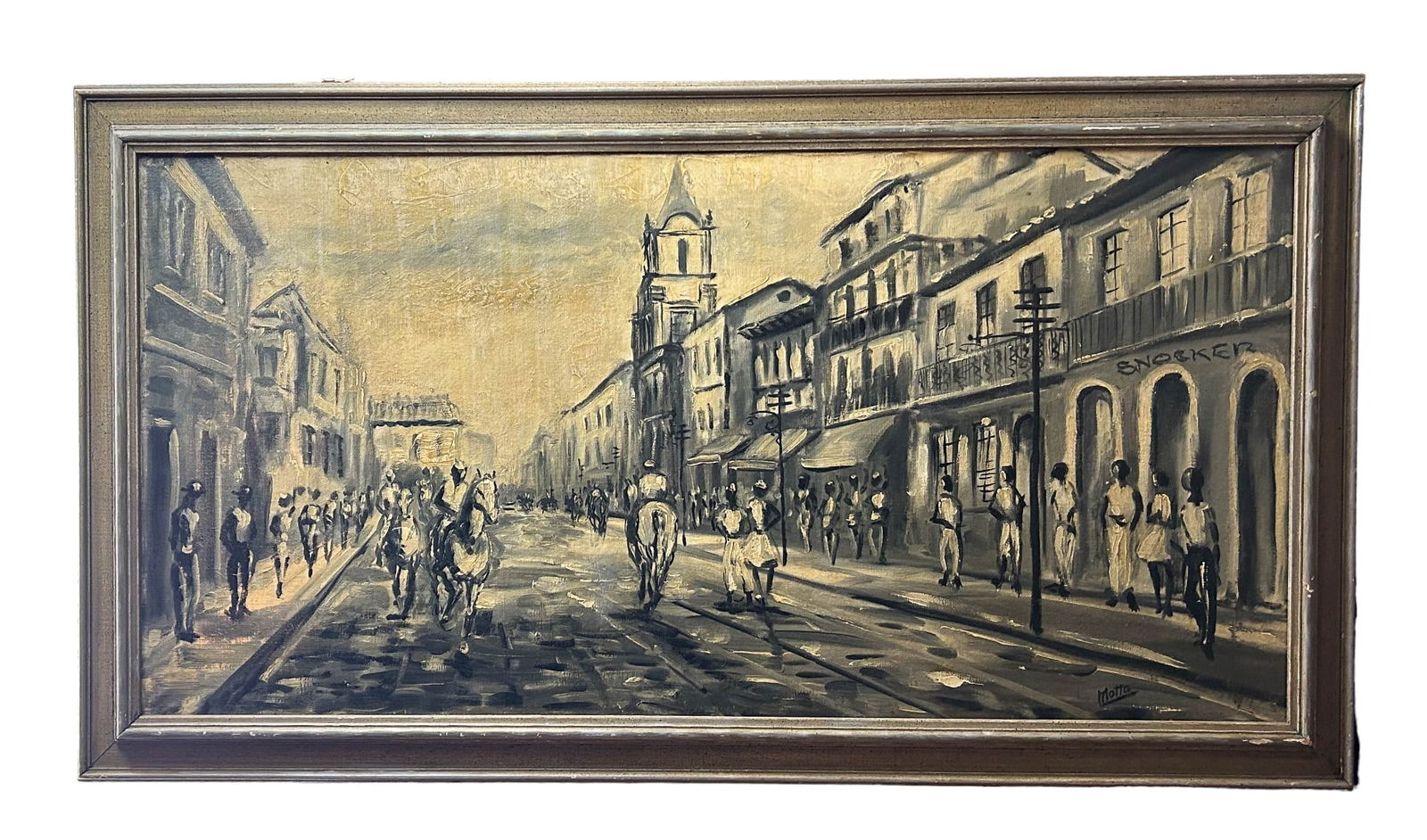 Monochromatic Figural Street Scene Oil Painting (1 of 3)