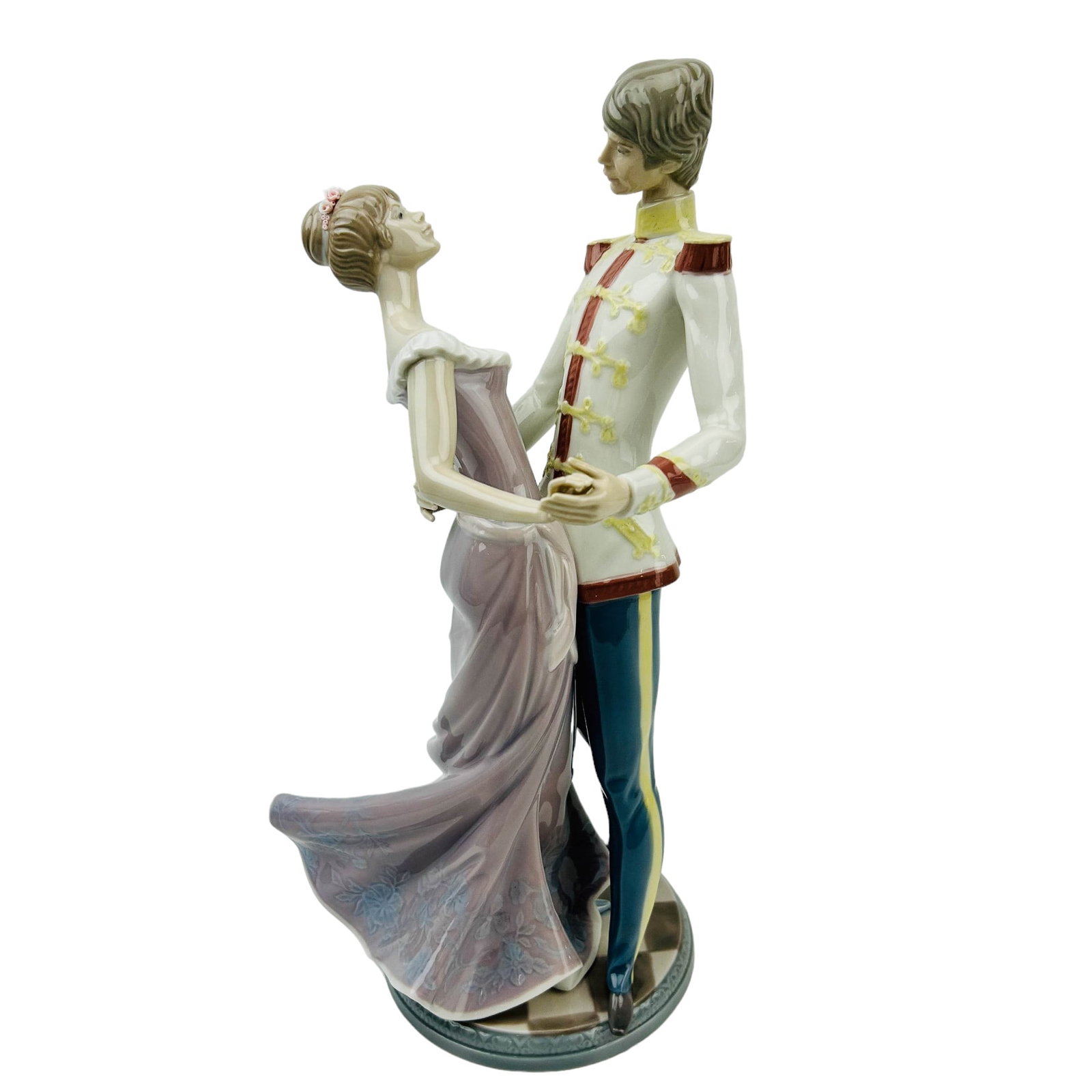 Lladro At The Ball #5398 Porcelain Couple Figurine: Manufacturer : Lladro. Country of origin : Spain. Name / Titled : At The Ball. Model number : 5398.. Sculptor : Francisco Catala. Production years : 1986 - 1991. Finish : Glazed. Features Cinderella a