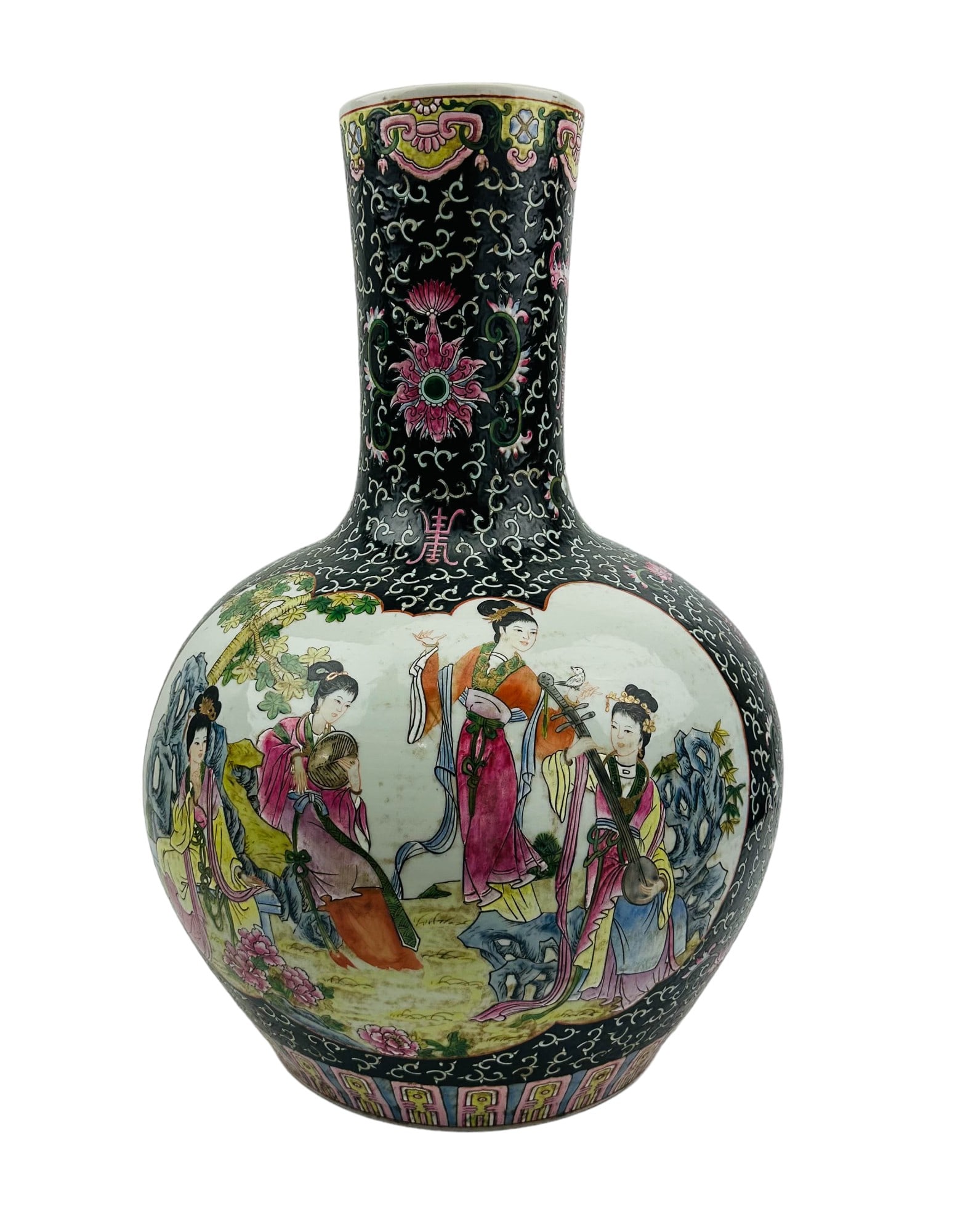 Chinese Famille Rose Porcelain Figural Floral Vase (1 of 4)