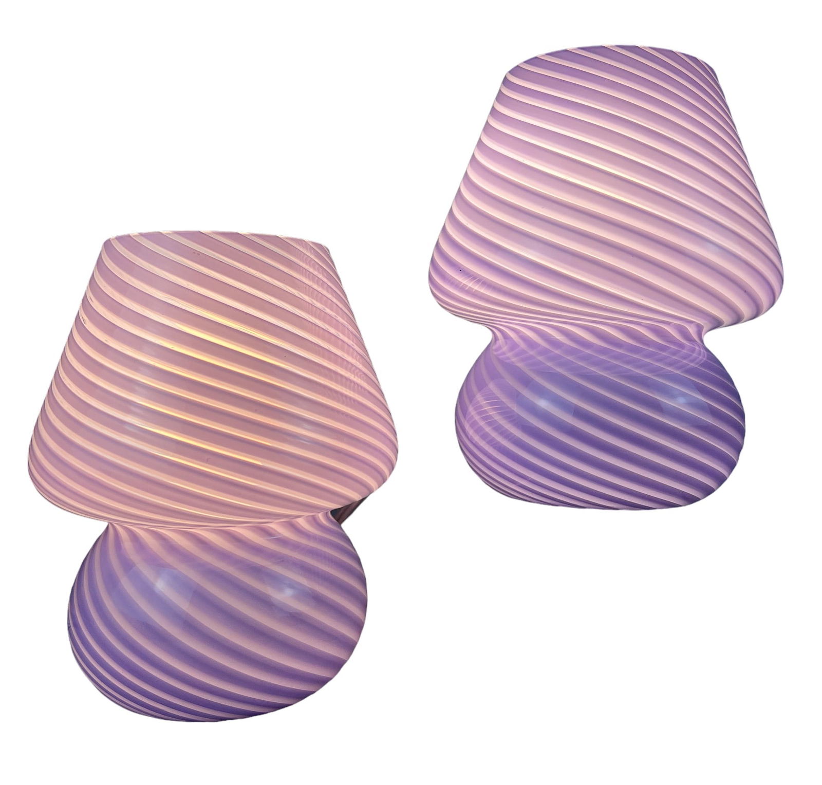 Murano Style Pair of Purple Mushroom Table Lamps (1 of 5)