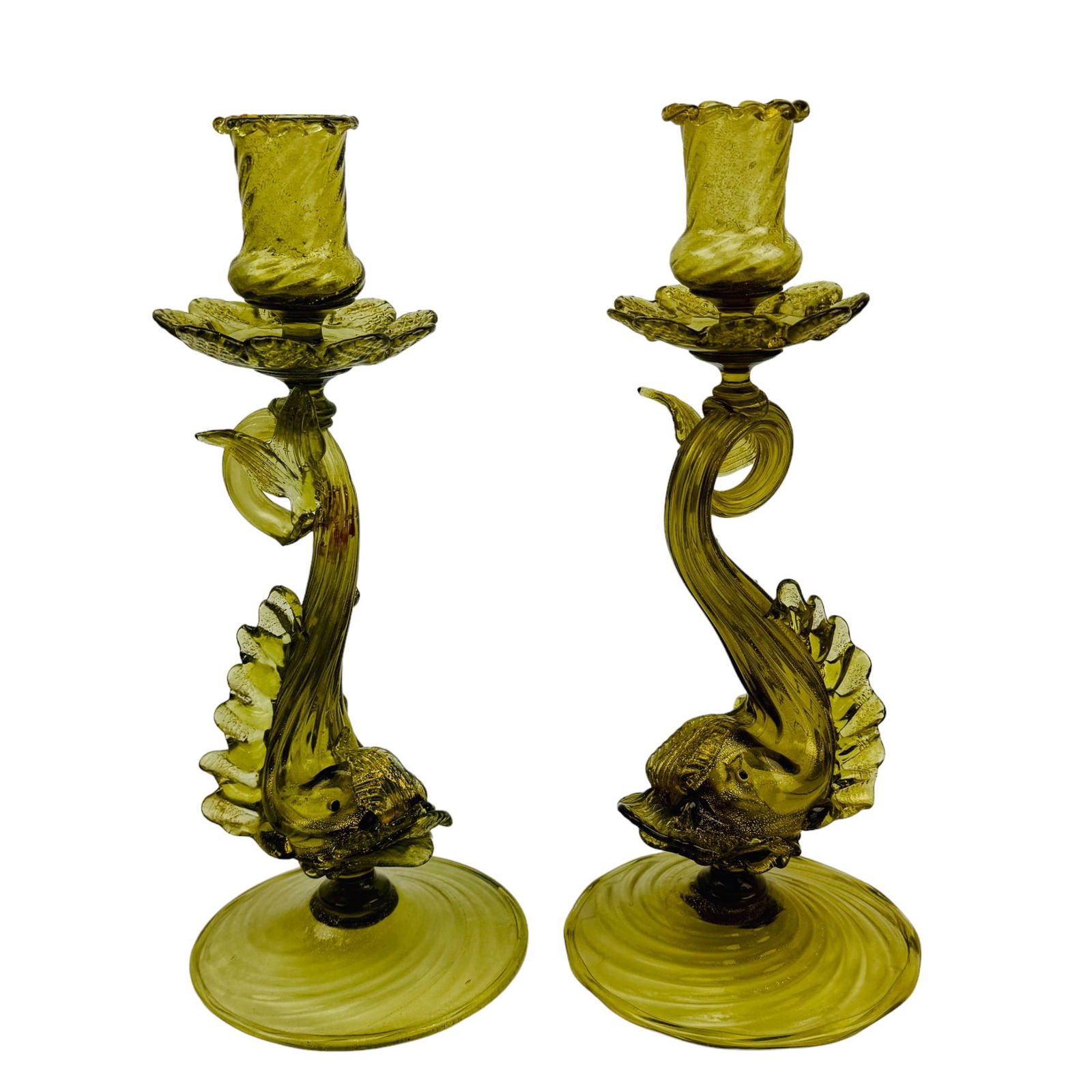 Murano Salviati Art Glass Dolphin Candle Holder PR (1 of 4)