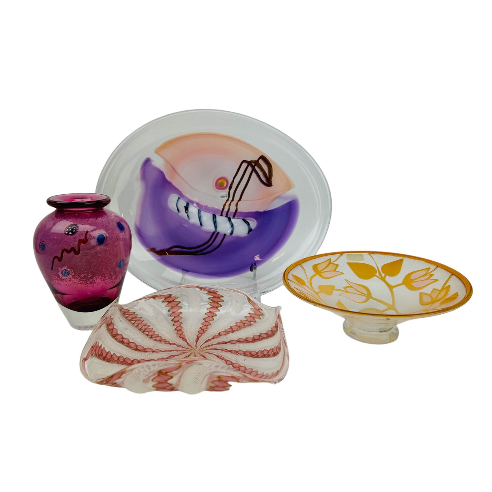 Bagwell Wilbat Valien Murano Glass Bowl Vase 4pc (1 of 6)