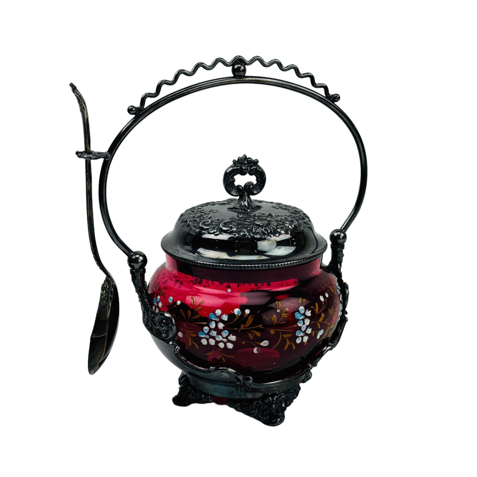 Victorian Cranberry Glass Silver Plate Pickle Jar (1 of 5)