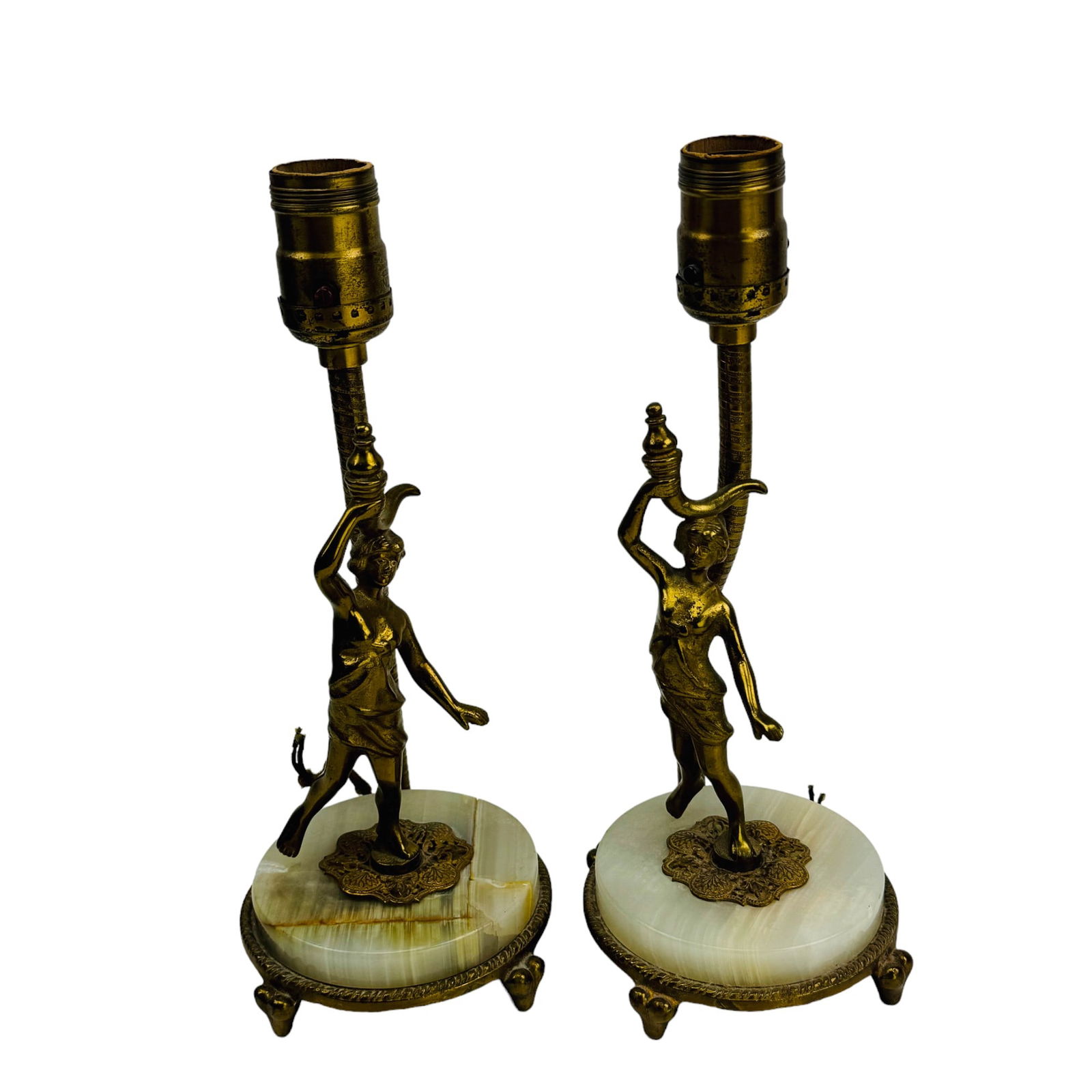 Art Deco Gilt Bronze Onyx Figural Desk Lamps PAIR (1 of 3)