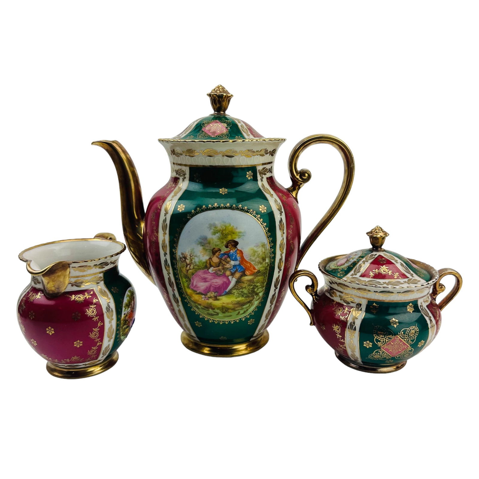 Seltmann Fragonard Lovers Teapot Creamer Sugar 3pc (1 of 7)