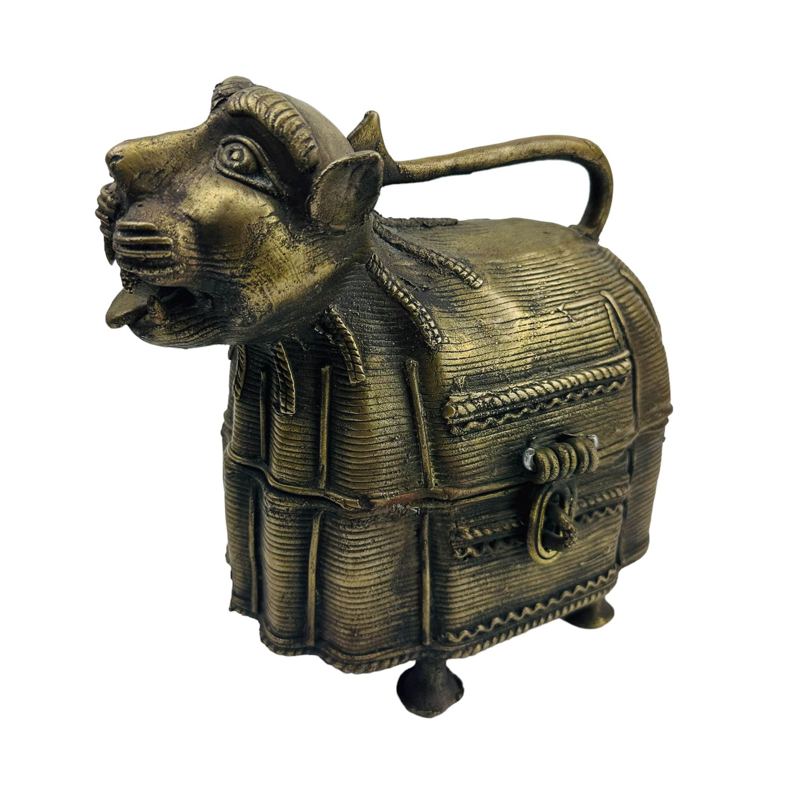Dhokra India Silvered Brass Animal Jewelry Box 8" (1 of 4)