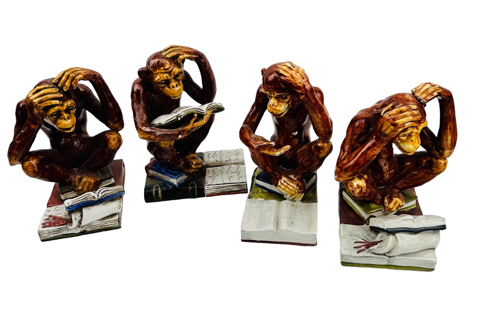 Monkey Bookends Estate Lot of Two Pairs in Ceramic (1 of 4)