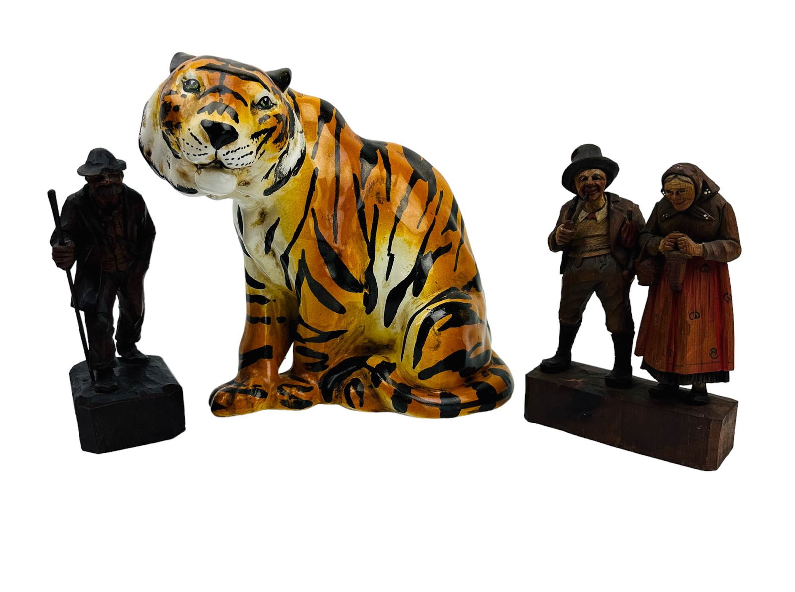 Anri Carved Wood Figurine Ceramic Tiger 3pc LOT (1 of 5)