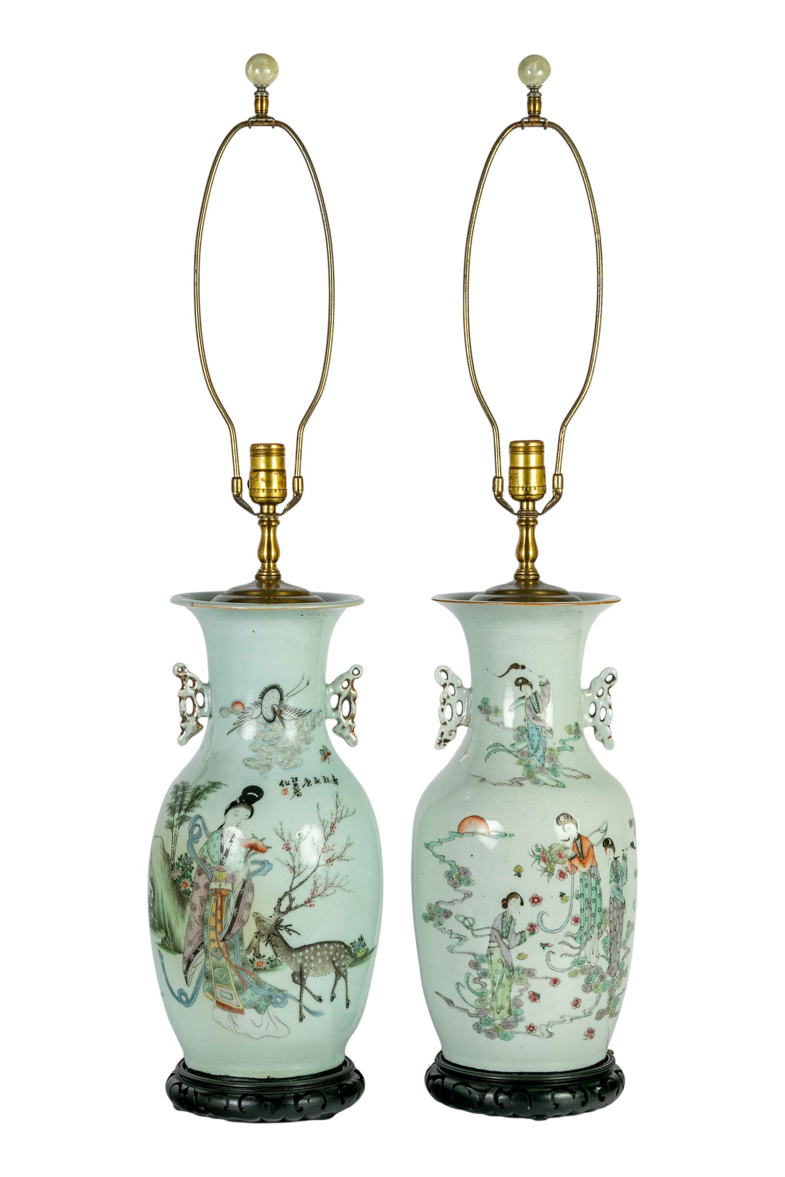 Chinese Famille Verte Porcelain Figural Vase Lamps (1 of 10)