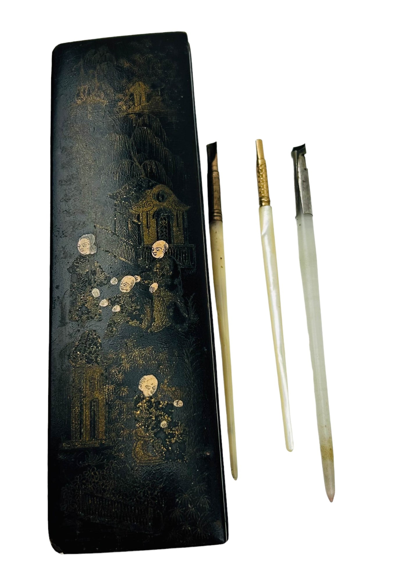 Japanese Lacquer Calligraphy Box & 3 Nib Holders (1 of 5)
