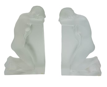 Lalique Crystal Reverie Nude Female Glass Bookends