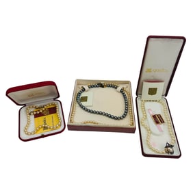 Majorica White & Gray Pearl Choker Necklace 4p LOT