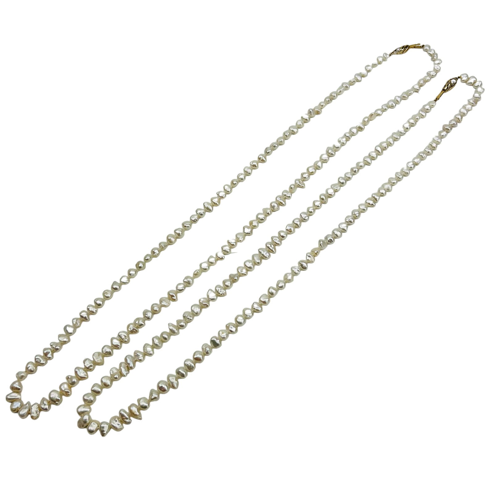 Freshwater Biwa Pearl 14K Clasp Necklaces 2pc LOT (1 of 3)