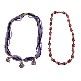 Rhodochrosite & Amethyst Pearl Necklace 14K Clasp