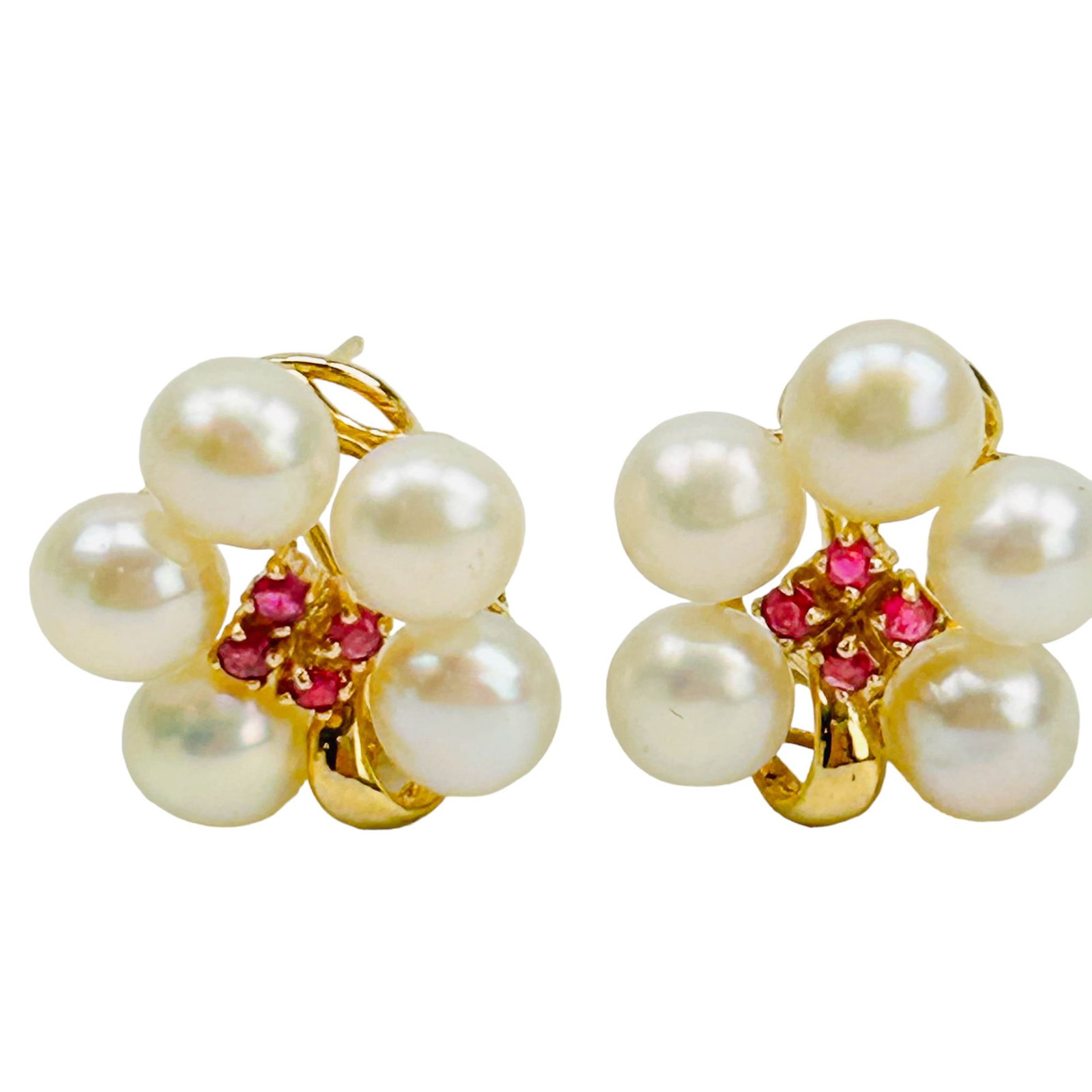 14K Gold Freshwater Button Pearl & Ruby Earring PR (1 of 4)