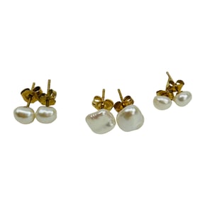 Freshwater White Pearl 14K Gold Earrings 3 PAIRS