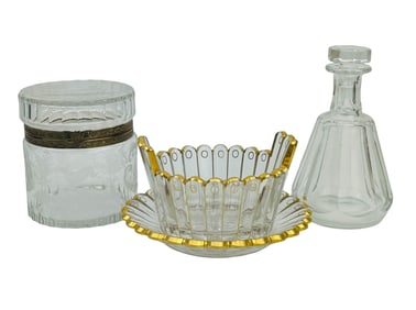 Baccarat Decanter Czech Etched Box Glass Dish LOT