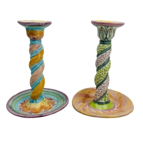 MacKenzie Childs Ceramic Pottery Candleholders PR