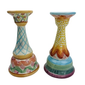 Mackenzie Childs Ceramic Pottery Candleholders PR